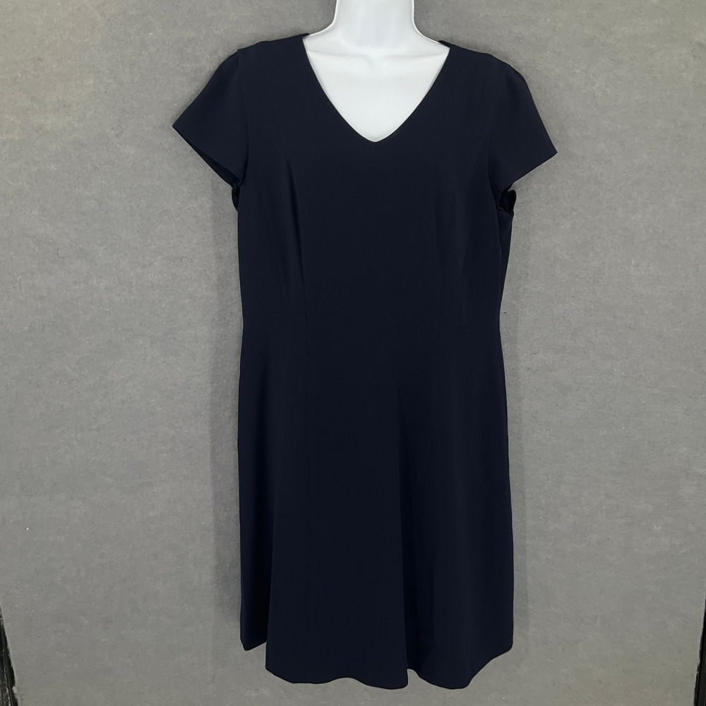 Talbots Navy V-Neck Cap Sleeve A-Line Dress
